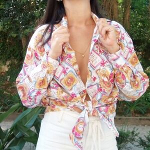 Vintage 80s GUESS by Georges Marciano Floral Button-Up Blouse